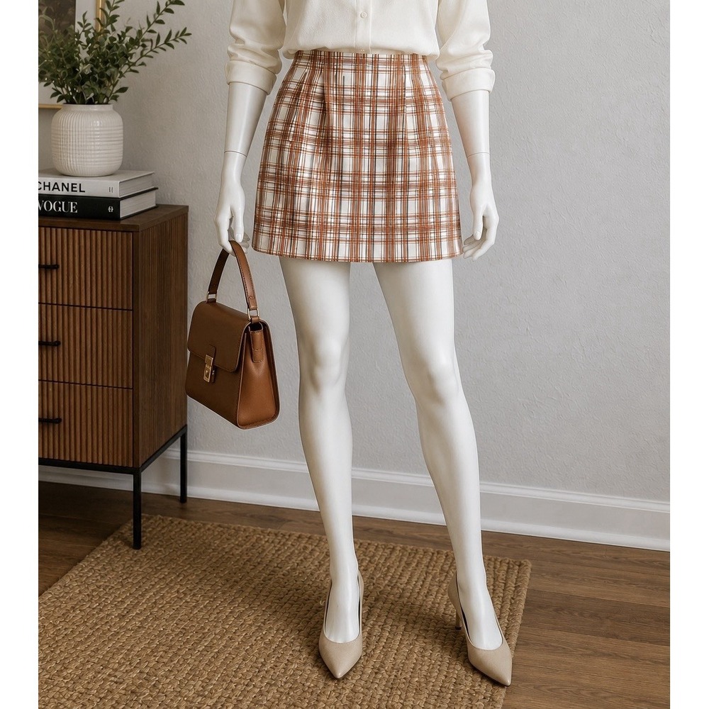 Veronica Beard Roman Plaid Mini Skirt White Multi Pleated Size 6 Portugal